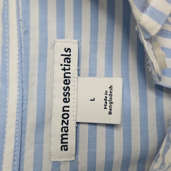 Amazon Essentials Button Down Blue White Stripes Large NWOT - Picture 4 of 5
